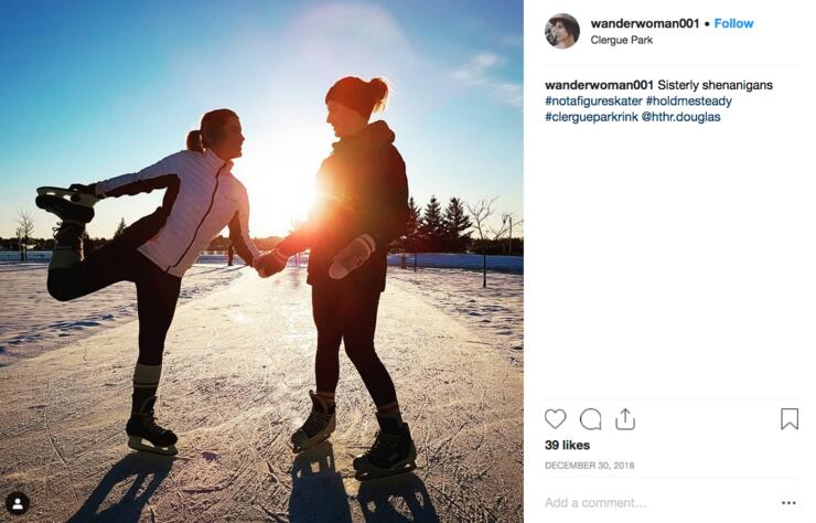 Instagram post of 2 skaters on outdoor skating trail